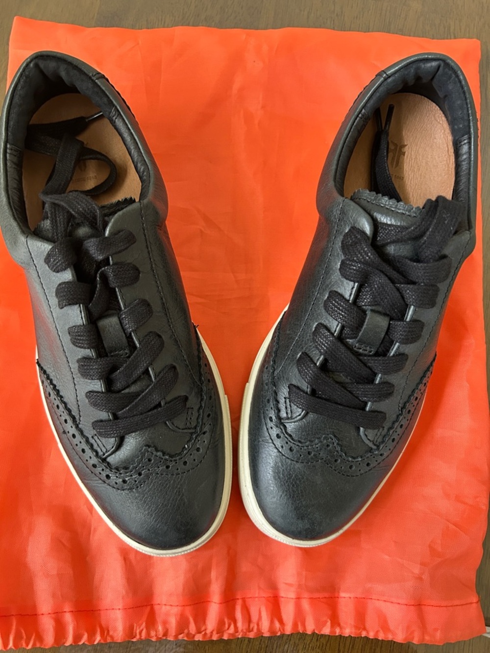 Frye Black Leather Wingtip Lace-Up Sneakers